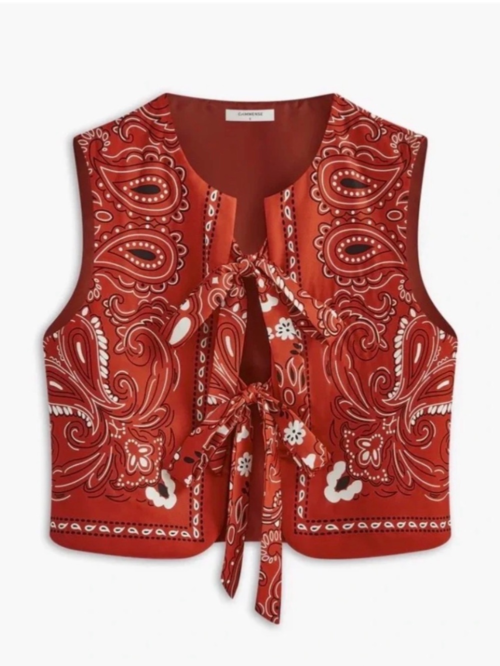 Commense Red Paisley Tie-Front Camisole Vest